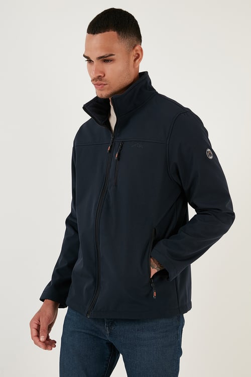 Su İtici Slim Fit Dik Yaka Softshell İnce Erkek Mont 649003 LACİVERT