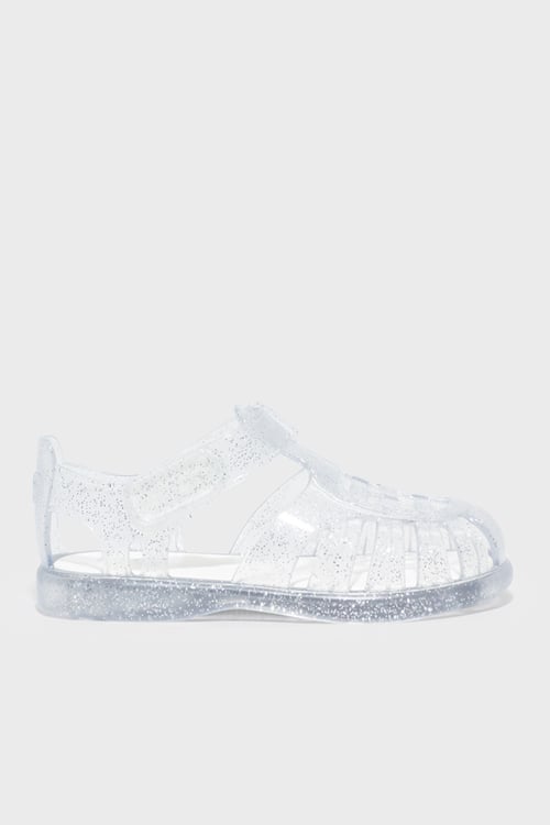 Tobby Gloss Glıtter Kaymayı Önleyen Flex Foam Cırtlı Şeffaf Kız Çocuk Sandalet S10308 GRİ