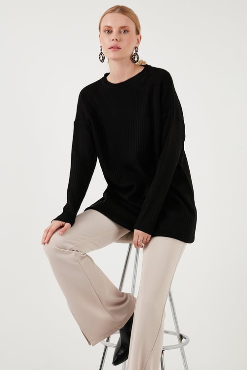 Triko Modest Bisiklet Yaka Kadın Kazak 4616152 SİYAH