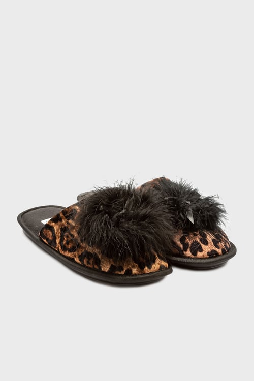 Tw Raty Leopar Desenli Tüylü Kadın Terlik CC0100 KAHVE