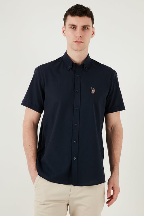U.S. Polo % 100 Pamuk Regular Fit Düğmeli Yaka Logolu Erkek Gömlek G081GL0042083854 LACİVERT