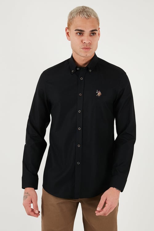U.S. Polo Pamuklu Slim Fit Logolu Uzun Kollu Erkek Gömlek G081SZ0042225619 SİYAH