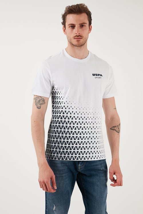 U.S. Polo Desenli % 100 Pamuk Regular Fit Bisiklet Yaka Erkek T Shirt G081SZ0112106970 BEYAZ