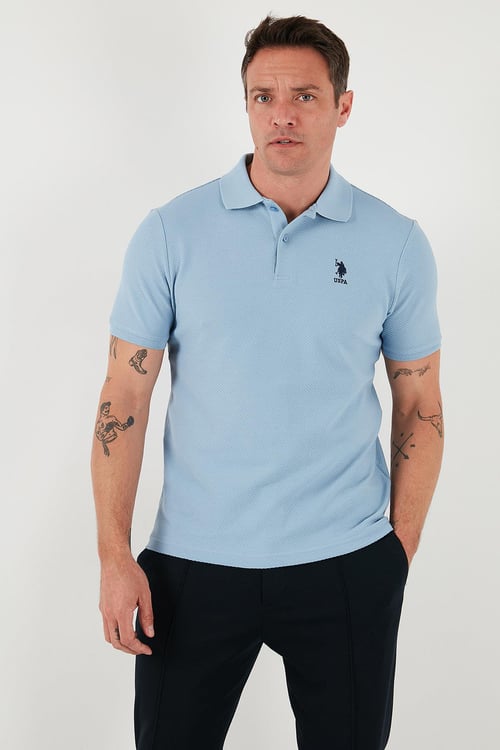 U.S. Polo Logolu Pamuklu Regular Fit Düğmeli Polo Yaka Erkek T Shirt G081GL0112106339 MAVİ