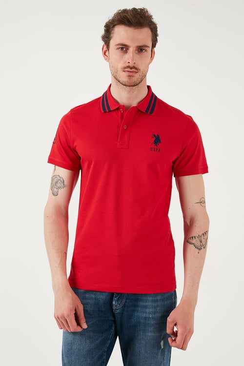 U.S. Polo Pamuklu Slim Fit Düğmeli Erkek Polo Yaka T Shirt G081GL0112084093 KIRMIZI