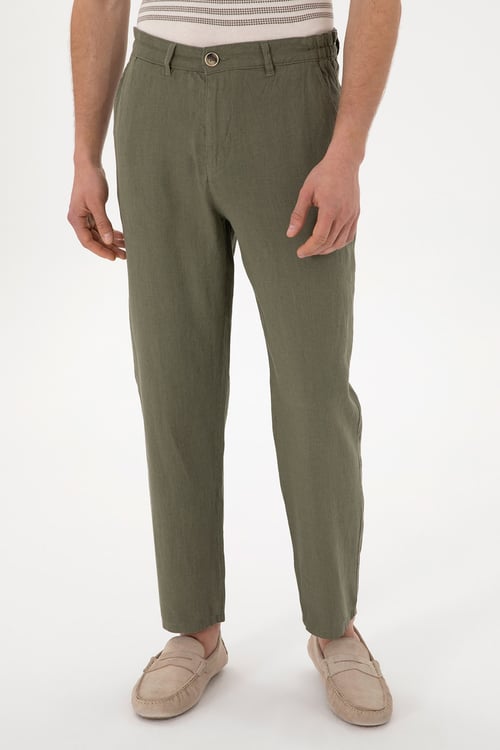 U.S. Polo Carrot Fit Normal Bel Daralan Paça Keten Erkek Pantolon G081SZ0782106438 KOYU HAKİ