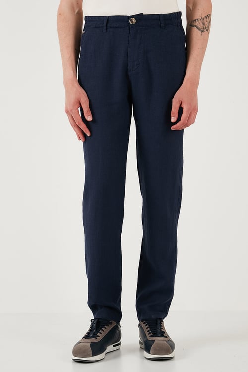 U.S. Polo Carrot Fit Normal Bel Daralan Paça Keten Erkek Pantolon G081SZ0782106438 LACİVERT