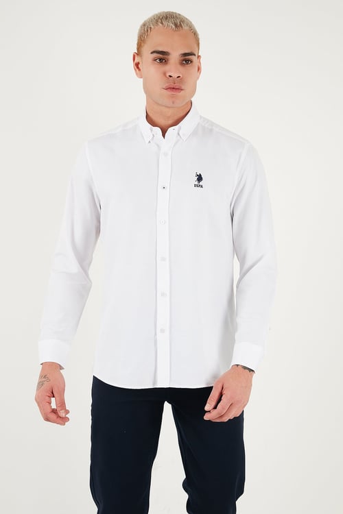 U.S. Polo Pamuklu Slim Fit Logolu Uzun Kollu Erkek Gömlek G081GL0042225434 BEYAZ