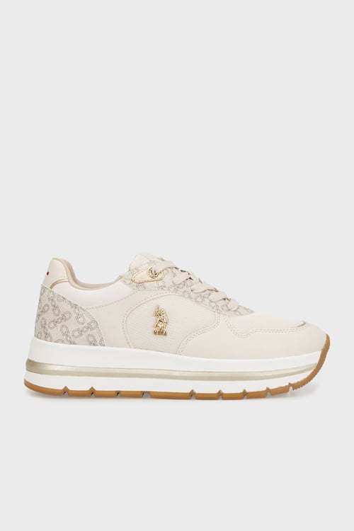 U.S. Polo Assn Logolu Zincir Desenli Kalın Taban Sneaker Bayan Ayakkabı SHERY 5FX BEJ