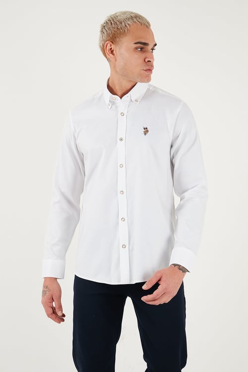 U.S. Polo Pamuklu Slim Fit Uzun Kol Erkek Gömlek G081SZ0042225643 BEYAZ