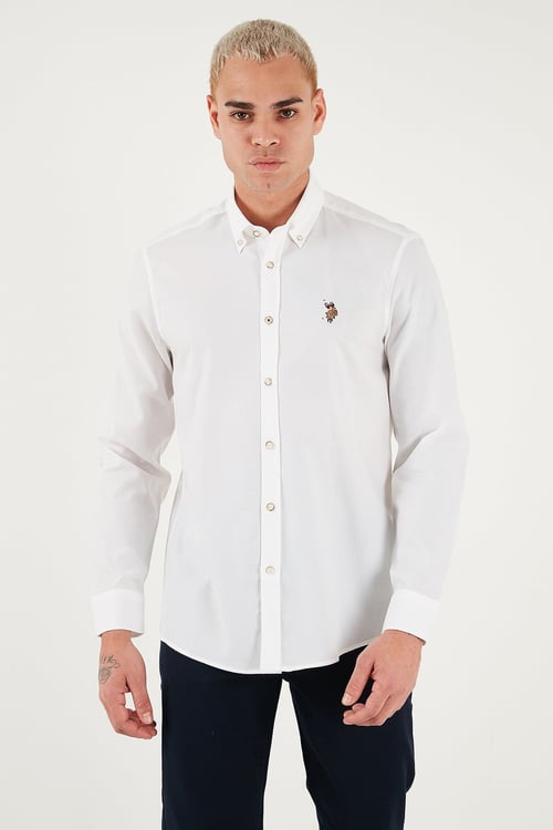 U.S. Polo Pamuklu Slim Fit Logolu Uzun Kollu Erkek Gömlek G081SZ0042225619 BEYAZ