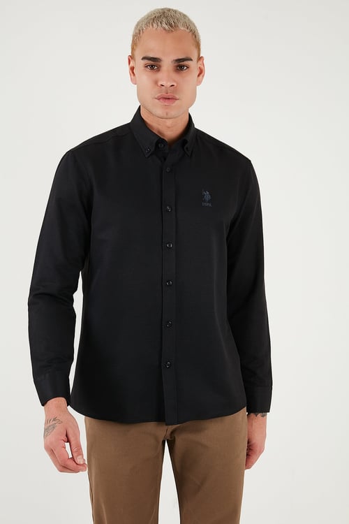 U.S. Polo Pamuklu Slim Fit Logolu Uzun Kollu Erkek Gömlek G081GL0042225434 SİYAH