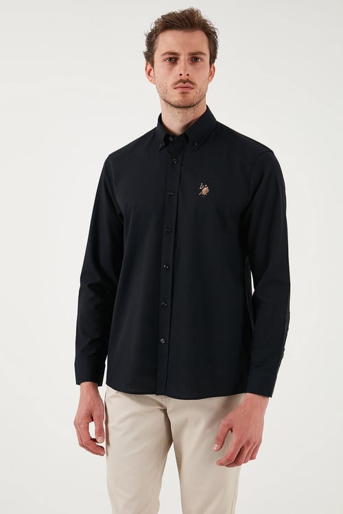 U.S. Polo % 100 Pamuk Regular Fit Düğmeli Yaka Logolu Erkek Gömlek G081GL0042084002 SİYAH