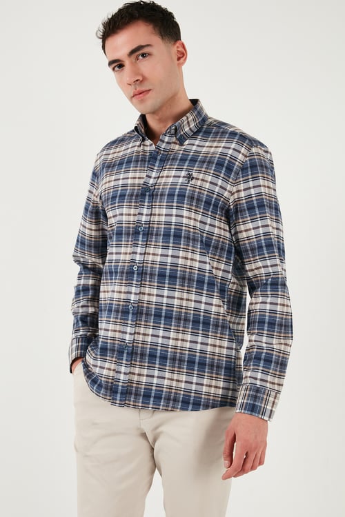 U.S. Polo Pamuklu Regular Fit Logolu Uzun Kollu Erkek Gömlek G081GL0042236484 AÇIK LACİVERT