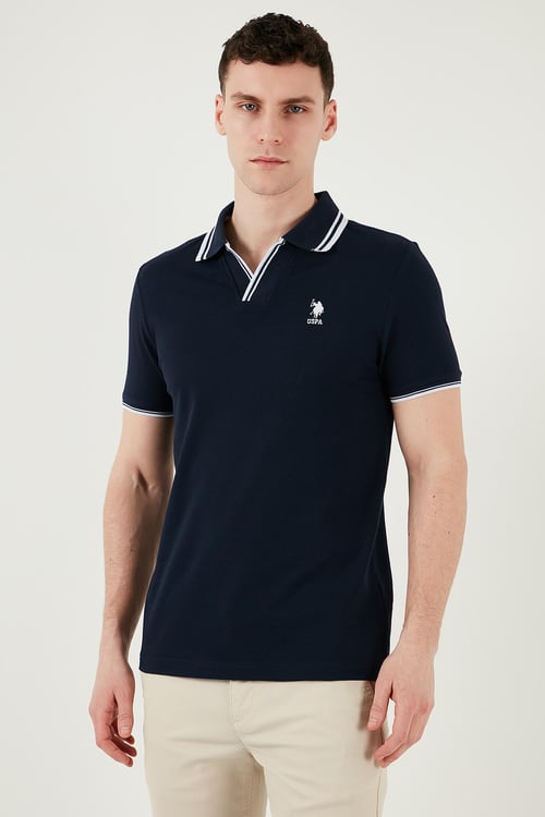 U.S. Polo Logolu % 100 Pamuk Slim Fit Erkek Polo Yaka T Shirt G081SZ0112085130 LACİVERT