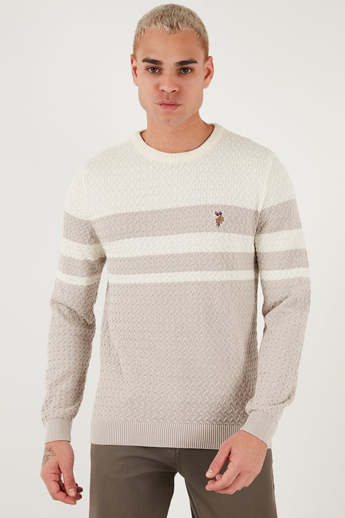U.S. Polo Pamuklu Slim Fit Bisiklet Yaka Erkek Kazak G081SZ0TK2235801 TAŞ