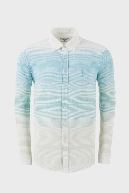 U.S. Polo Renk Bloklu Pamuk ve Keten Karışımlı Regular Fit Düğmeli Yaka Erkek Gömlek G081SZ0042105407 MİNT