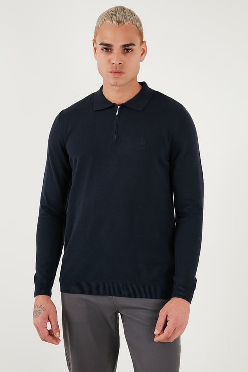 U.S. Polo Pamuklu Comfort Fit Polo Yaka Erkek Kazak G081SZ0TK2236535 LACİVERT