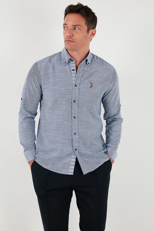 U.S. Polo Logolu Pamuklu Regular Fit Düğmeli Yaka Erkek Gömlek G081SZ0042106210 LACİVERT