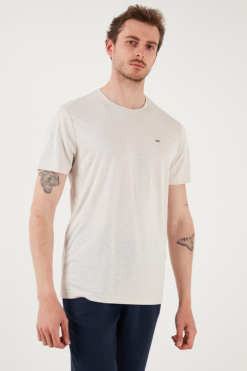 U.S. Polo Modal Karışımlı Regular Fit Bisiklet Yaka Logolu Erkek T Shirt G081SZ0112084363 TAŞ