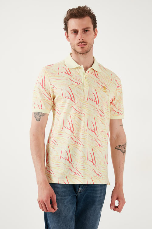 U.S. Polo Desenli % 100 Pamuk Regular Fit Düğmeli Erkek Polo Yaka T Shirt G081SZ0112103268 Açık Haki