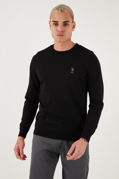 U.S. Polo Pamuklu Slim Fit Logolu Bisiklet Yaka Erkek Kazak G081SZ0TK2226959 SİYAH