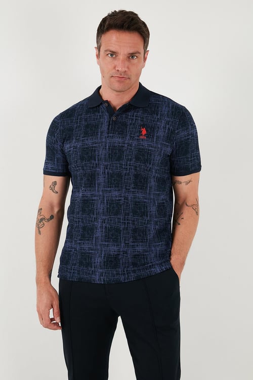 U.S. Polo Kareli % 100 Pamuk Regular Fit Düğmeli Erkek Polo Yaka T Shirt G081SZ0112103243 LACİVERT