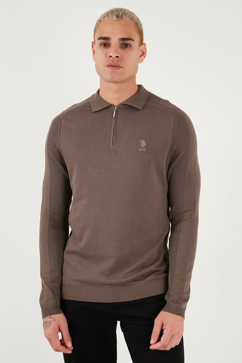 U.S. Polo Pamuk Karışımlı Polo Yaka Erkek Kazak G081SZ0TK2335218 Vizon