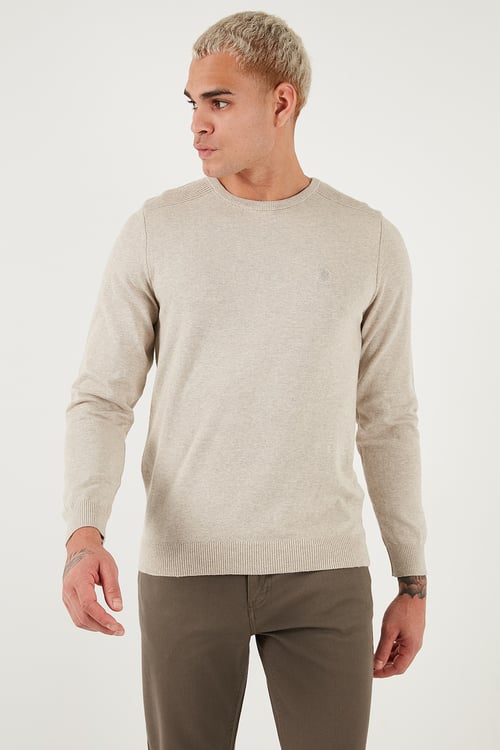 U.S. Polo Pamuklu Slim Fit Logolu Bisiklet Yaka Erkek Kazak G081SZ0TK2226959 Taş Melanj