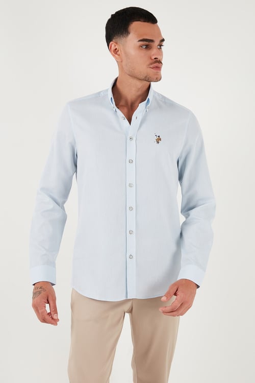 U.S. Polo Düğmeli Yaka % 100 Pamuk Slim Fit Erkek Gömlek G081SZ0041829841 AÇIK MAVİ