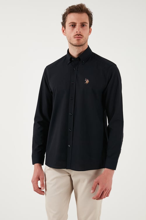 U.S. Polo % 100 Pamuk Regular Fit Düğmeli Yaka Logolu Erkek Gömlek G081GL0042084002 SİYAH