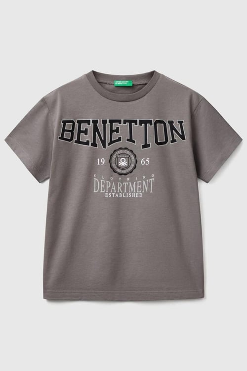 United Colors Of Benetton Baskılı % 100 Pamuk Regular Fit Bisiklet Yaka Erkek Çocuk T Shirt 3I1XC10N3 GRİ