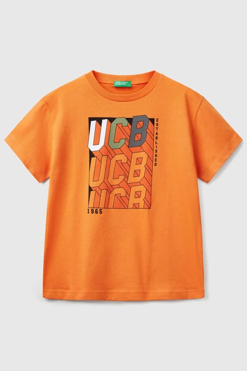 United Colors Of Benetton Baskılı % 100 Pamuk Regular Fit Bisiklet Yaka Erkek Çocuk T Shirt 3I1XC10N3 TURUNCU