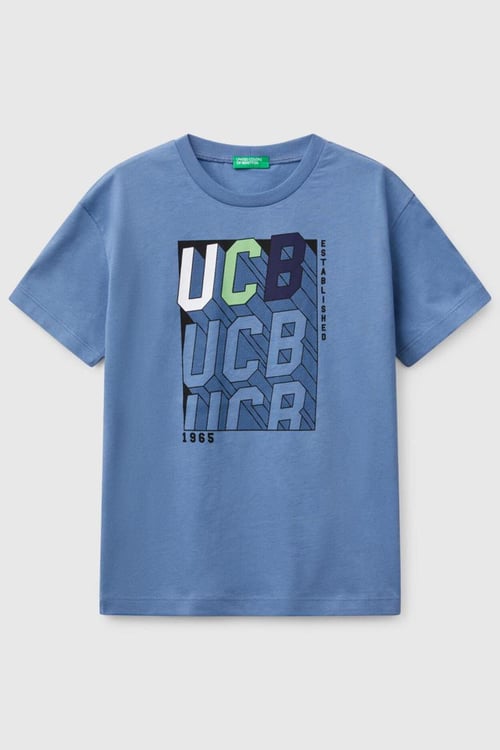 United Colors Of Benetton Baskılı % 100 Pamuk Regular Fit Bisiklet Yaka Erkek Çocuk T Shirt 3I1XC10N3 AÇIK MAVİ