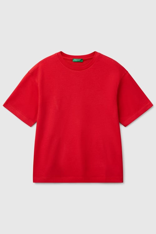 United Colors Of Benetton Baskılı Oversize Fit Pamuklu Bisiklet Yaka Erkek Çocuk T Shirt 3I1XC10O4 KIRMIZI