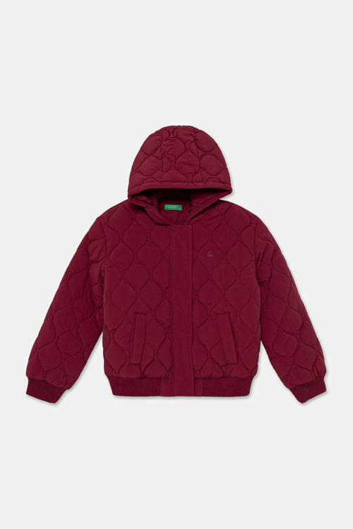 United Colors Of Benetton Kapitoneli Regular Fit Kapüşonlu Kız Çocuk Ceket 2IGGCN06M BORDO
