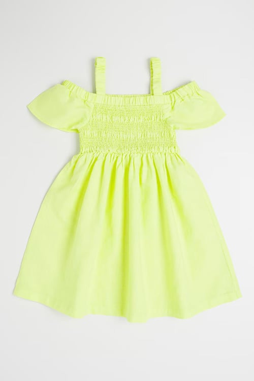 United Colors Of Benetton Keten ve Pamuk Karışımlı Loose Fit Kız Çocuk Elbise 43WBCV037 SARI