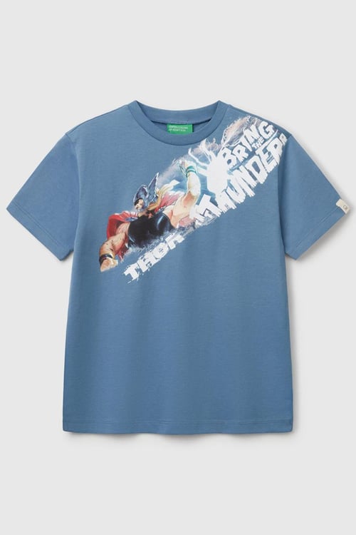 United Colors Of Benetton Marvel Baskılı Pamuklu Regular Fit Bisiklet Yaka Erkek Çocuk T Shirt 35RYC10N9 AÇIK MAVİ
