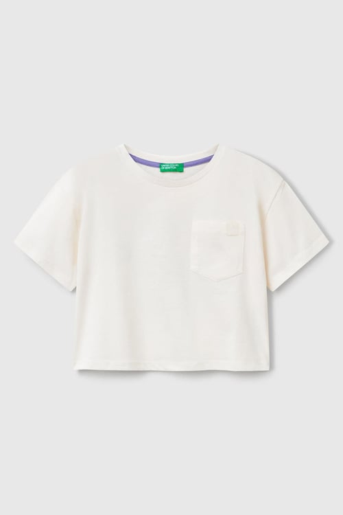 United Colors Of Benetton Pamuklu Baskılı Boxy Fit Bisiklet Yaka Crop Kız Çocuk T Shirt 3I1XC10N8 EKRU