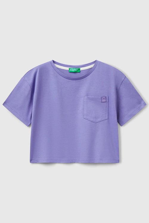 United Colors Of Benetton Pamuklu Baskılı Boxy Fit Bisiklet Yaka Crop Kız Çocuk T Shirt 3I1XC10N8 MOR