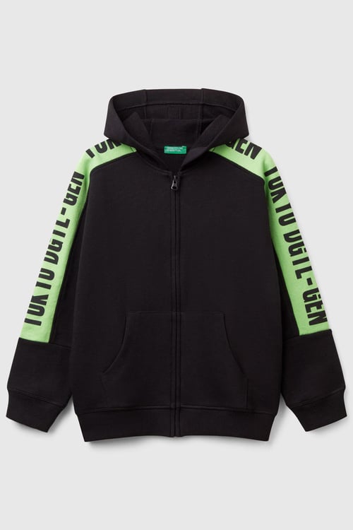 United Colors Of Benetton Pamuklu Şeritli Regular Fit Kapüşonlu Erkek Çocuk Sweat 3J68C504R SİYAH