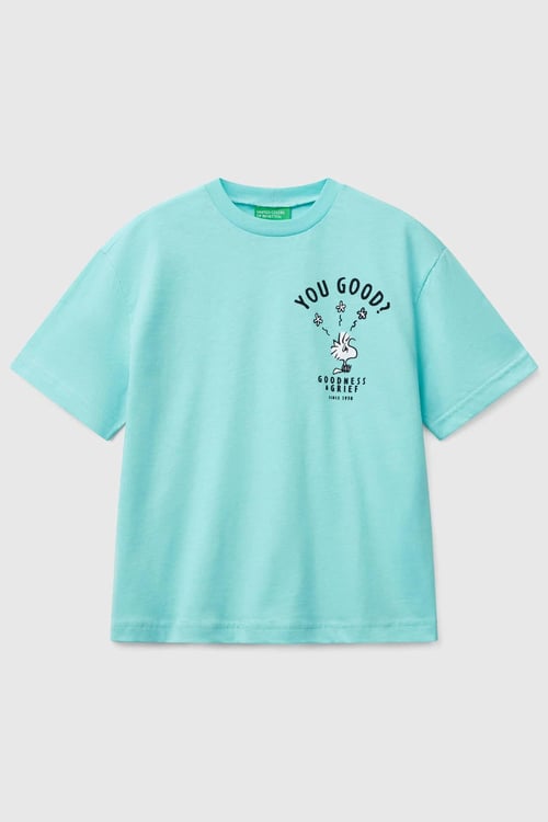 United Colors Of Benetton Peanuts Baskılı Pamuklu Regular Fit Bisiklet Yaka Erkek Çocuk T Shirt 3X1SC10NI TURKUAZ