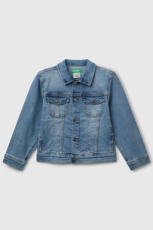 United Colors Of Benetton Streç Pamuklu Regular Fit Erkek Çocuk Kot Ceket 25ONCN062 MAVİ