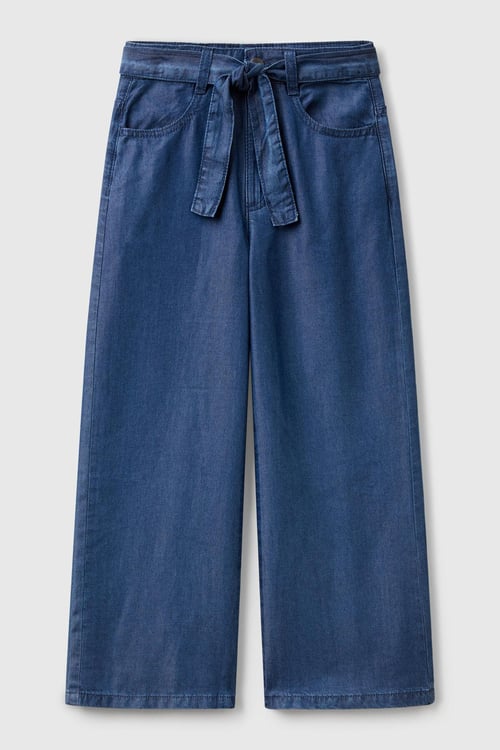 United Colors Of Benetton Wide Leg Yüksek Bel Bol Paça Kız Çocuk Pantolon 4FFKCE03Q LACİVERT