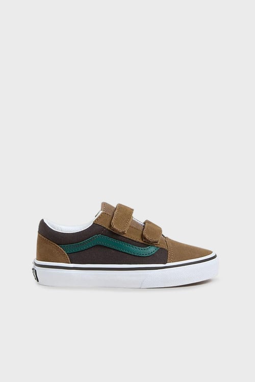 Vans Old Skool V Logolu Süet Detaylı Cırtlı Sneaker Unisex Çocuk Ayakkabı VN000CYABF01 HAKİ-KAHVE
