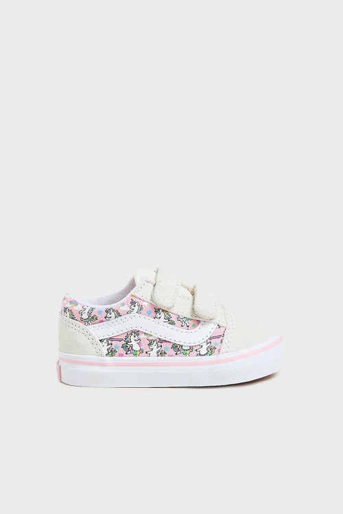 Vans Old Skool V Süet Detaylı Desenli Cırt Cırtlı Sneaker Unisex Çocuk Ayakkabı VN0009RCCY71 Pembe-Krem