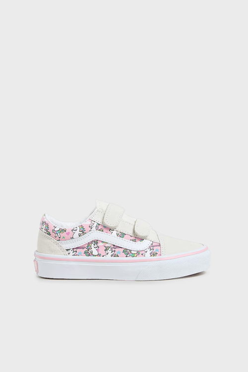 Vans Old Skool V Süet Detaylı Desenli Cırt Cırtlı Sneaker Unisex Çocuk Ayakkabı VN000CYDCY71 PEMBE-BEYAZ