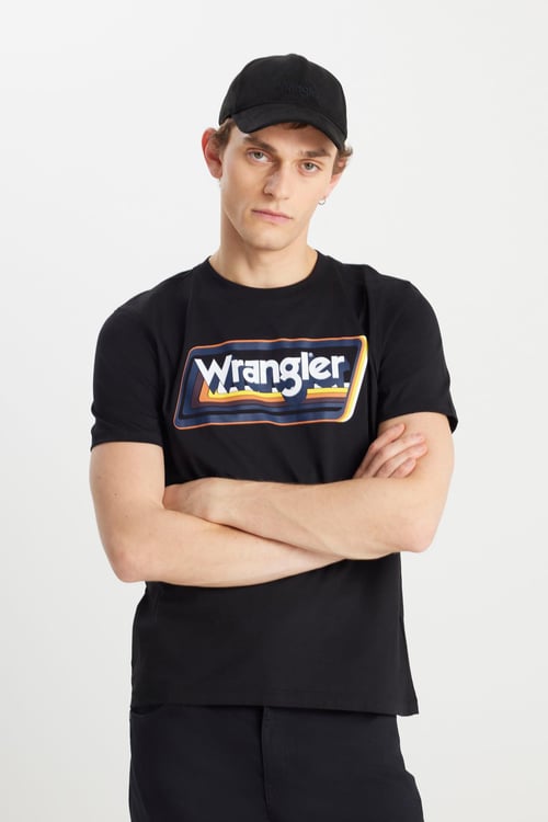 Wrangler % 100 Pamuk Regular Fit Bisiklet Yaka Logolu Erkek T Shirt W753EE001 SİYAH