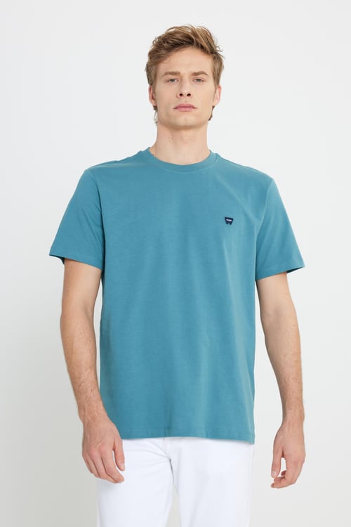 Wrangler % 100 Pamuk Regular Fit Bisiklet Yaka Erkek T Shirt MW7NM203877W25 TURKUAZ