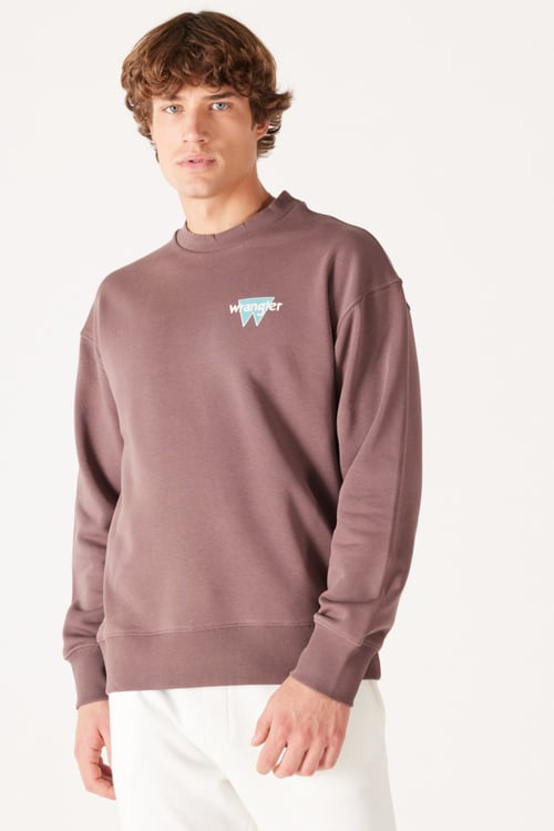Wrangler Loose Fit Şardonlu Bisiklet Yaka Erkek Sweat W232244 220 KOYU KAHVE